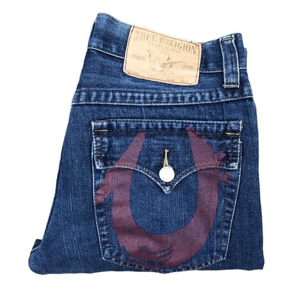 VINTAGE True Religion Jeans Size 34 Red Horseshoe - Picture 1 of 10